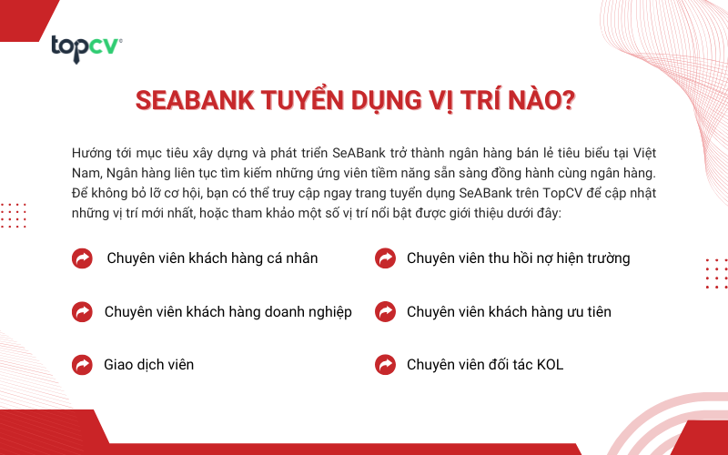 Ngân hàng SeABank tuyển dụng những vị trí nào? 